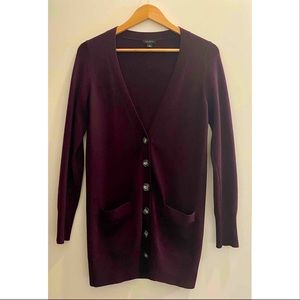 Ann Taylor Long 100% Wool Cardigan - Burgundy